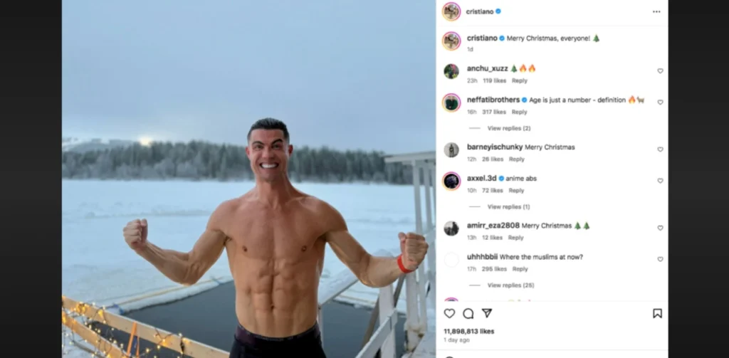 Most Liked Instagram Posts - Cristiano Ronaldo — Icy Dip in Lapland, Finland
